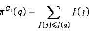 \begin{displaymath}\pi^{C_i}(g) = \sum_{f(j) \leqslant f(g)} f(j)\end{displaymath}